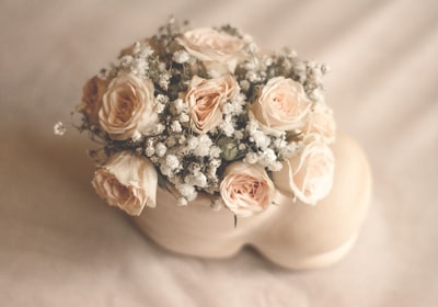 白玫瑰的花白色陶瓷花瓶
